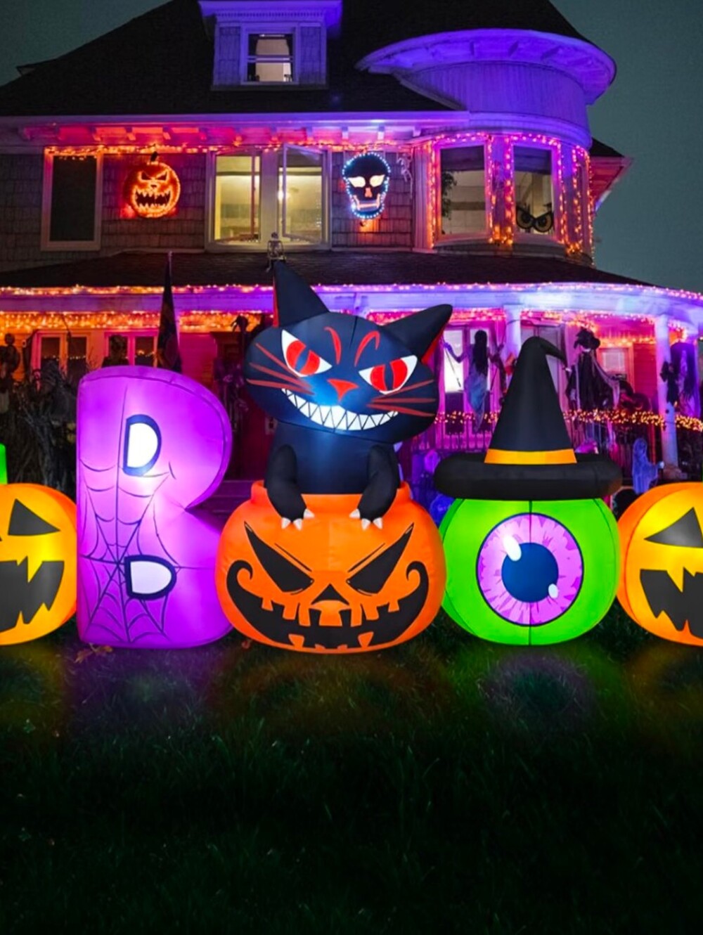 Inflatable Halloween Yard Decor Set — Multi-Color Cat & Pumpkin Characters